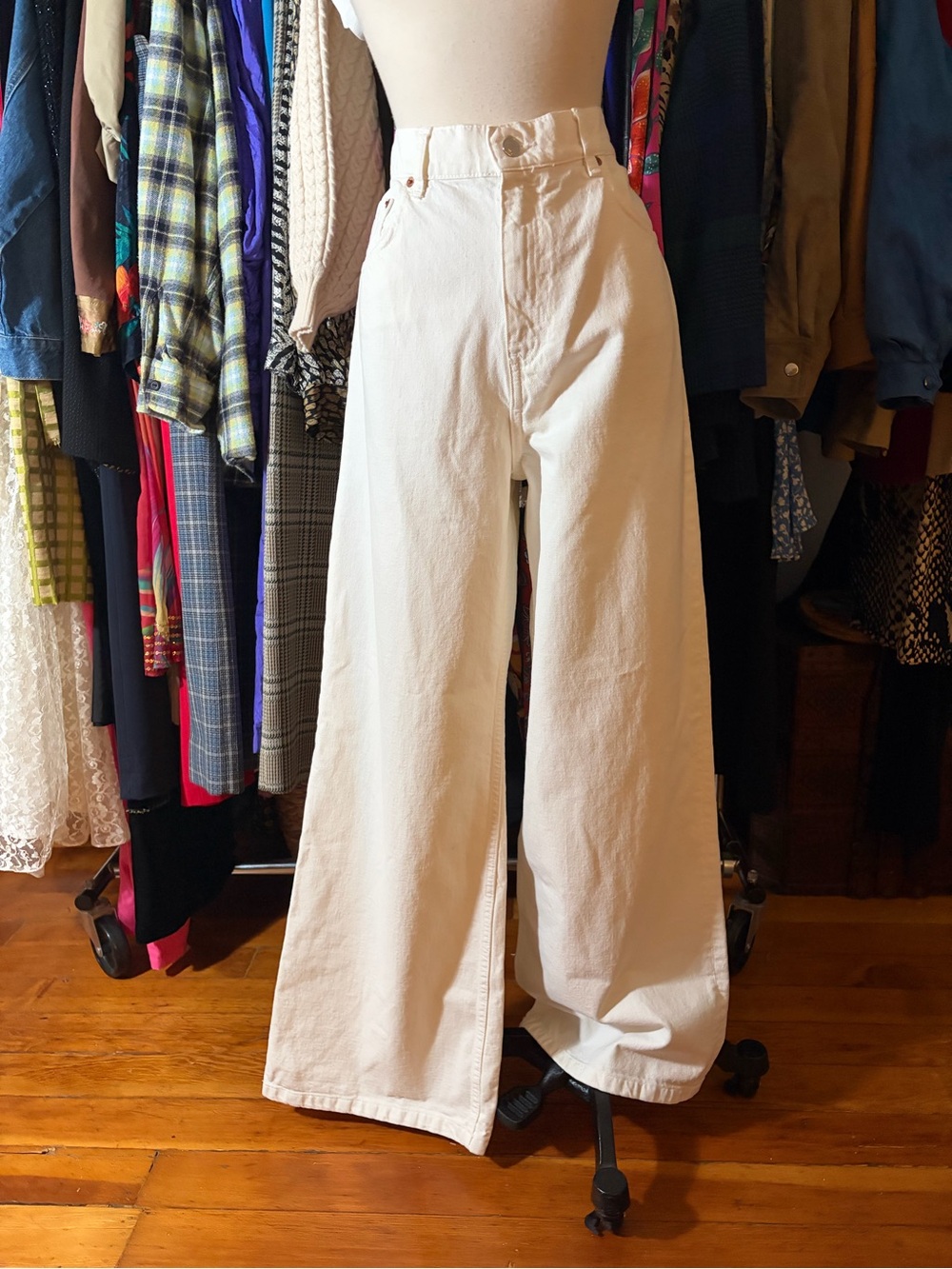 ZARA White High-Rise Wide-Leg Denim Jeans - Size 8 / 40